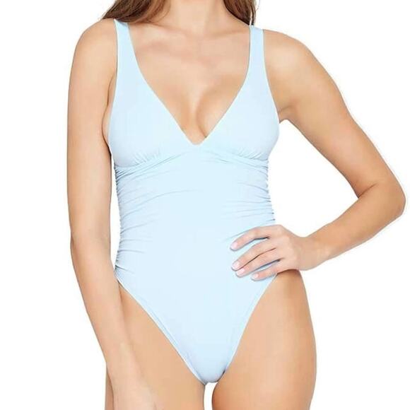 L Space NWT Sydney Sky Blue Plunging Cutout Back One-Piece Swimsuit Size 12 - Picture 1 of 10